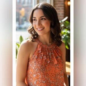 Banana Republic Orange Sleeveless Tank Top Cami Braided Trim‎ SZ:LP EUC